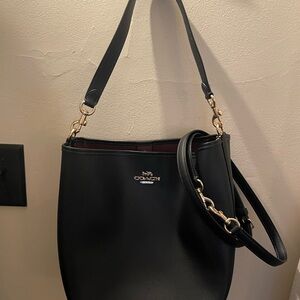 Coach Black Leather Shoulder Bag with Gold Accents